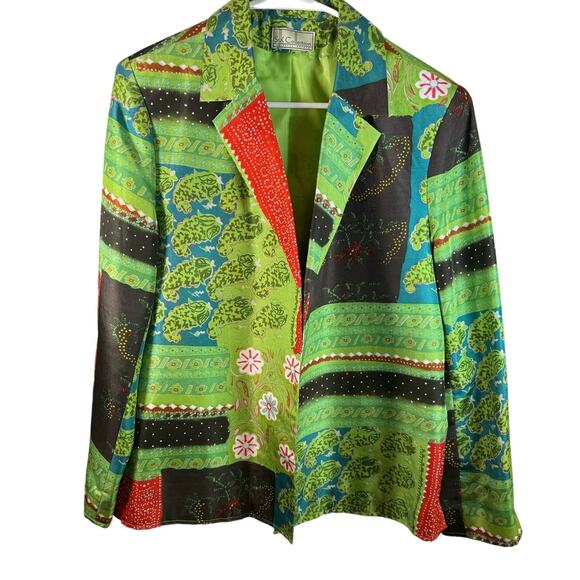 Silk Collection Jackets & Blazers - Silk Collection By Harve Barnard Blazer Mint Green Patchwork Silk Blazer Women L